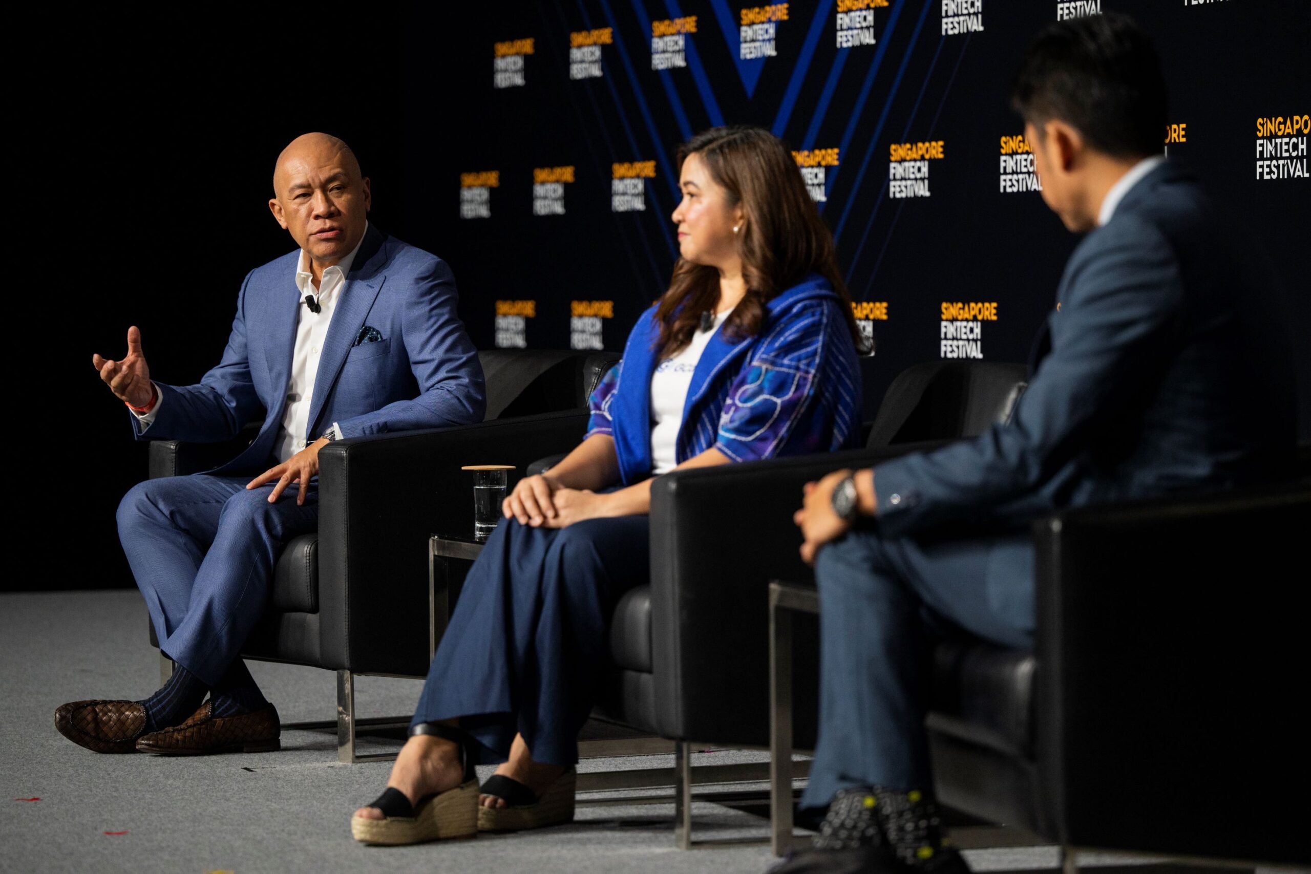 Globe Group President and CEO Ernest Cu speaks about raising unicorns in a panel discussion at the Singapore Fintech Festival, November 15, 2023. Beside him is Martha Sazon, President and CEO of Globe affiliate GCash, the country's No. 1 Finance App and only double unicorn. (Photo via SFF)