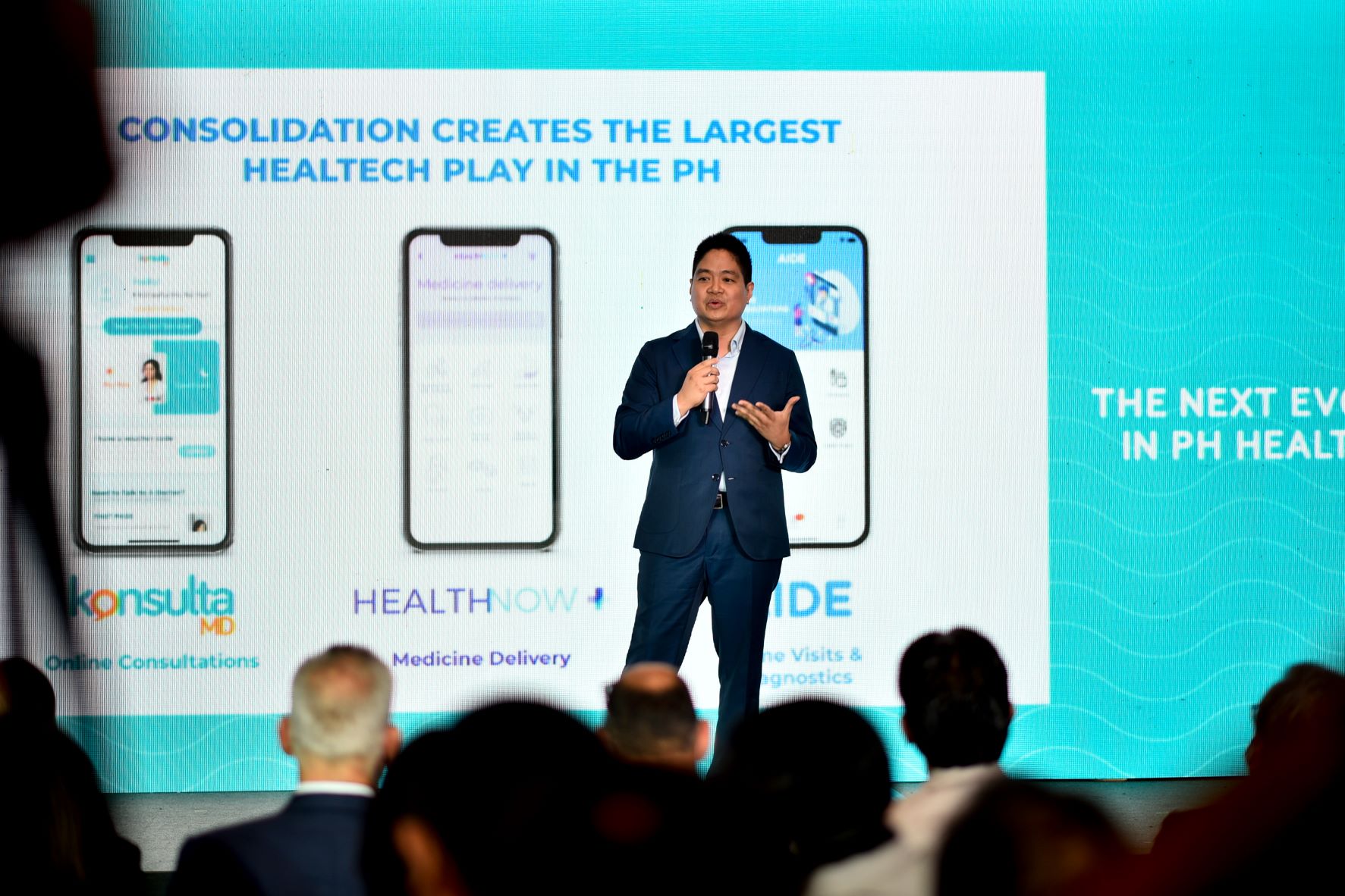 KonsultaMD CEO Cholo Tagaysay speaks at the closing event for the consolidation of KonsultaMD, HealthNow and AIDE, three of the country’s market-leading digital health apps merging their services into one superapp to provide seamless healthcare services for Filipinos.