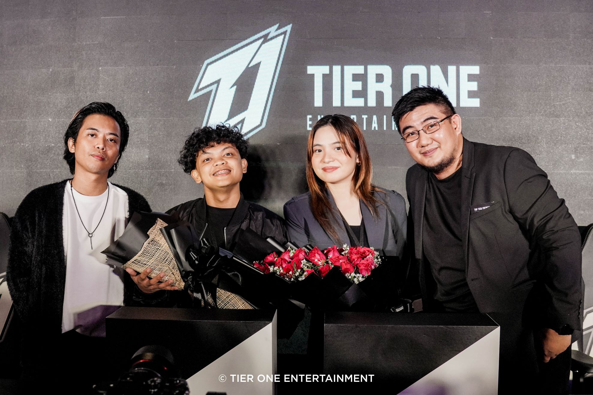 Tier One Entertainment CEO and Co-Founder Tryke Gutierrez, talents Bulldog and Sharlene San Pedro, and Tier One Entertainment Vice President of Talent Operations and International Expansion Jaba Orellana.