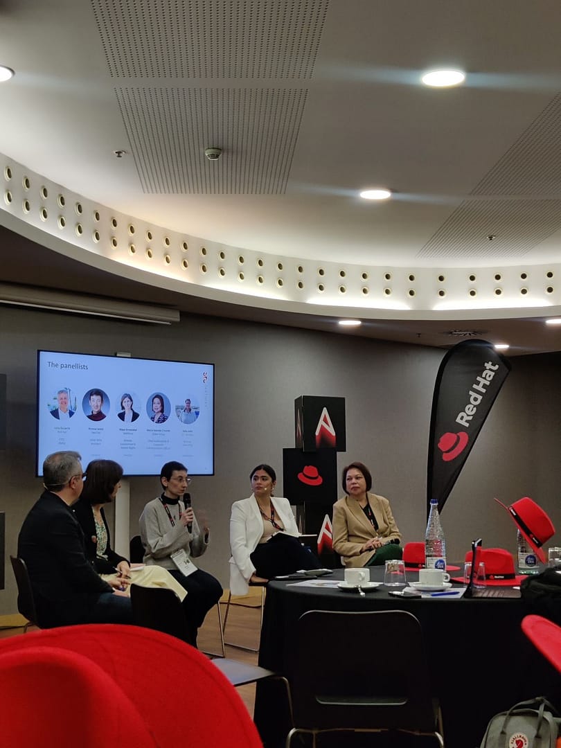 Yoly Crisanto, Chief Sustainability and Corporate Communications Officer at Globe, joins a panel discussion led by STL Partners and Red Hat during the Mobile World Congress 2024, February 27, 2024. (Photo from LinkedIn via Veronica R)